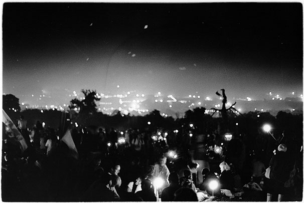 View of The Glastonbury Festival by night.